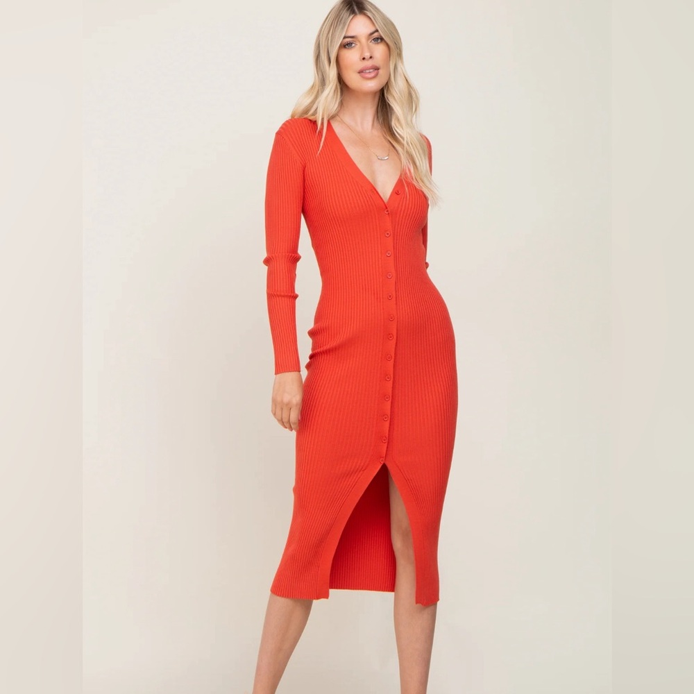 Elegant Long Sleeve Orange Dress